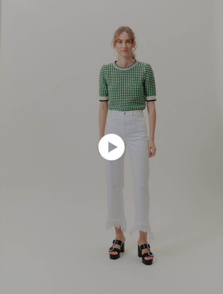 222PAVOT Straight-leg jeans, ripped at bottom : Trousers & Jeans color White